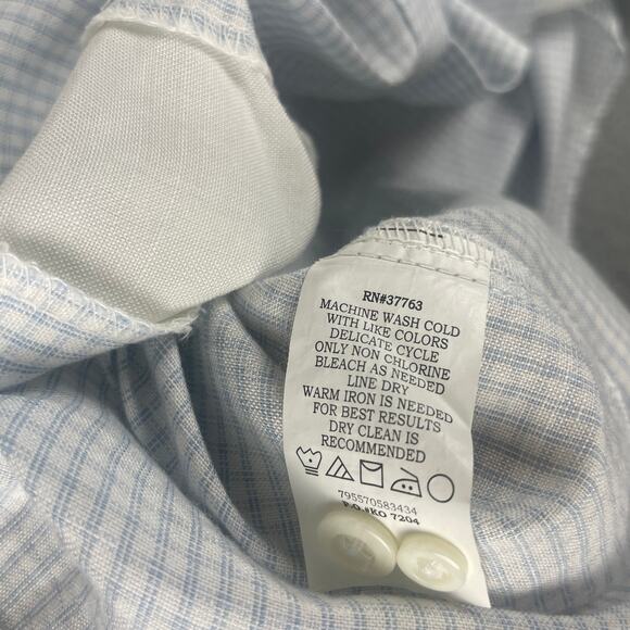 Centro Men's Large White Blue Striped Pattern Short Sleeve Button Up Shirt - Picture 11 of 16